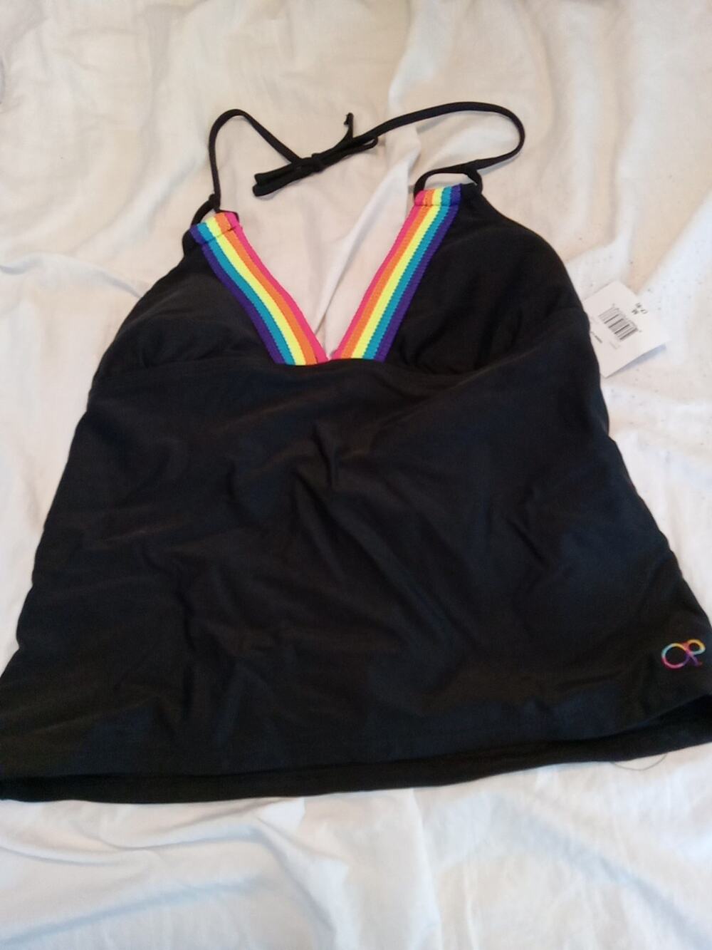 Op - NEW - JUNIOR Medium 7-8 - BLACK - HALTER TANKINI BATHING SUIT TOP